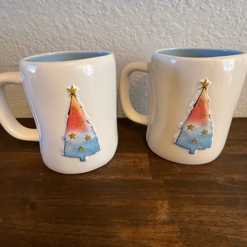 New set of 2 Rae‎ Dunn Joy to the World Christmas mugs (2-sided)